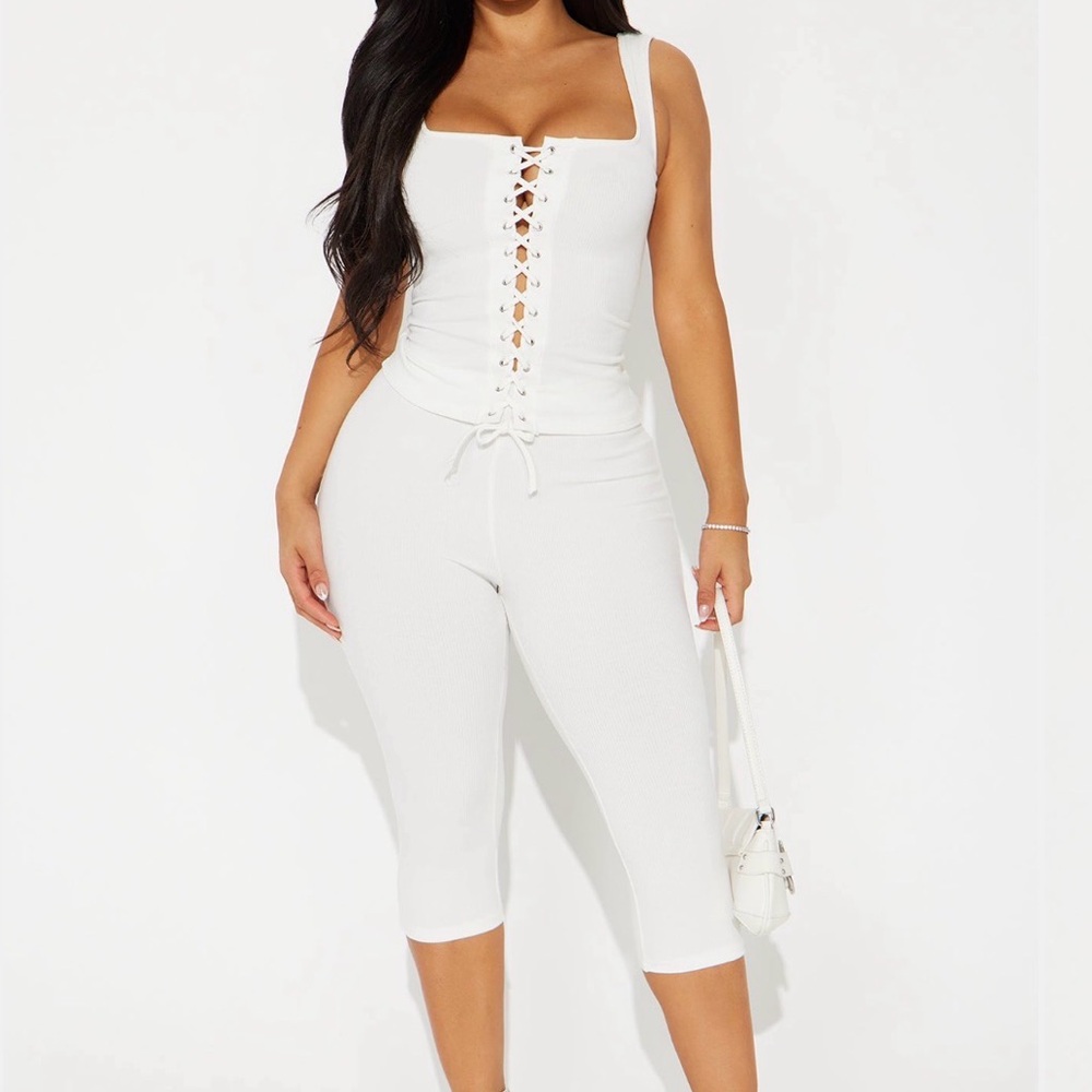 Fashion Nova White Lace-Up Tank Top Set
